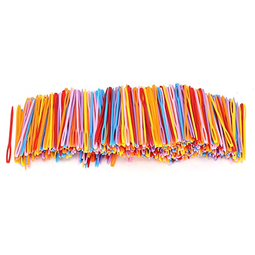 Respicefinem Children Wool 17×12×5 1000Pcs Plastic Sewing Needles Safety Eye Colorful Knitting Needle for Crochet Darning Crafts