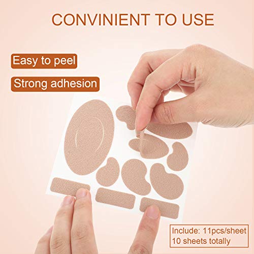 Moleskin Tape Flannel Adhesive Pads Stickers Blister Prevention Pads Anti-wear Heel Pads for Feet Fabric Padding, 11 Shapes (110 Pieces)