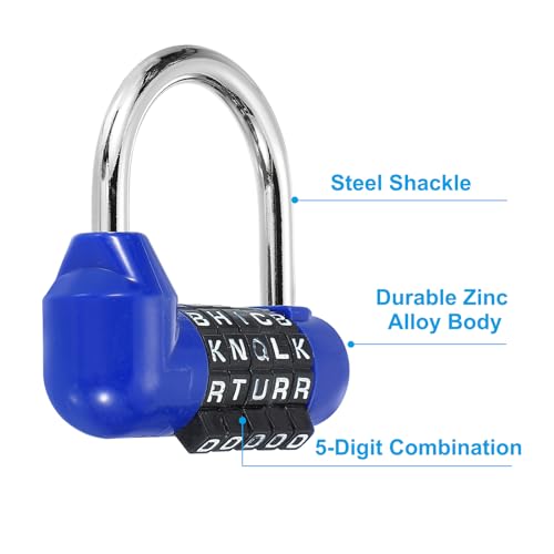 Image of PATIKIL Combination Padlock, 5 Digit Gym Locker Lock Alloy Steel Password Safety Padlock Keyless for Sports Locker Fence Toolbox Case Drawer, Blue