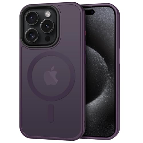 CACOE Magnetic Case for iPhone 15 Pro Max 2023 6.7 inch-Compatible with MagSafe & Magnetic Car Phone Mount,Anti-Fingerprint TPU Thin Phone Cases Cover Protective Shockproof Dark Purple
