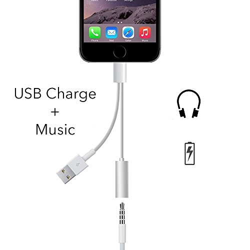 iPhone 7 Lightning to 3.5mm Power Audio Charge Headphone Jack Adapter Cable (White (USB))