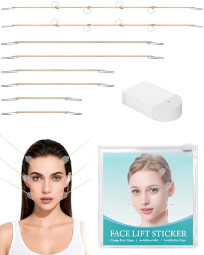 Snqqmtt 60 PCS Invisible Face Lift Tape with 8 Elastic Lifting Strings Invisible V-Shaped Face Lifting Patches Instant Lifting Facelift Tape for Sagging Skin Wrinkles Double Chin Jawline Contour