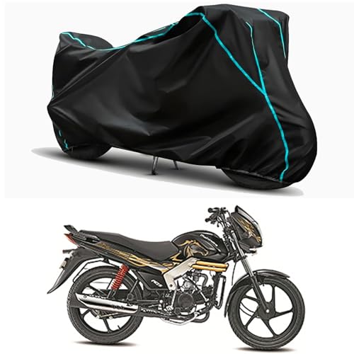 Image of Waterproof Bike Body Cover Compatible for | Mahindra Centuro Mirzya | Taffeta Fabric, Sky Piping Design, Bottom Elastic Fit | Dustproof, Sun UV & Rain Protection for All Weather.