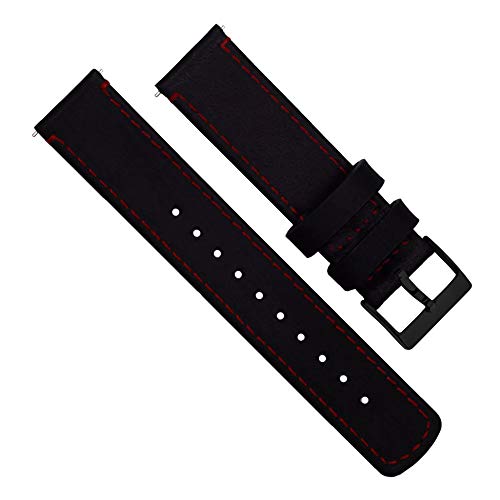 BARTON WATCH BANDS 18mm Black/Red Stitching Quick Release Leather Black Buckle Watch Band Strap
