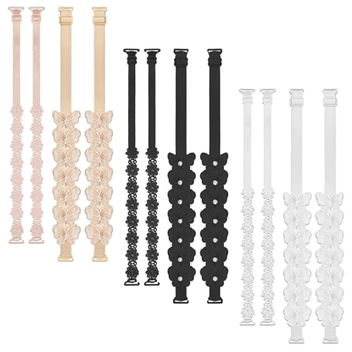 Roucerlin - 6 Pair Lace Flower Decorative Bra Straps, Elastic Adjustable Women's Bra Straps Replacement, Non-Slip Lingerie Underwear Shoulder for Girls Tops Dress Accessories (3 Colors), Multi, Adjustable - -5%