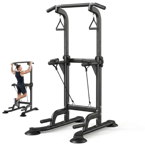 Image of Power Tower Pull Up & Dip Station Multi-Function Home Strength Training Fitness Workout Station Height Adjustable