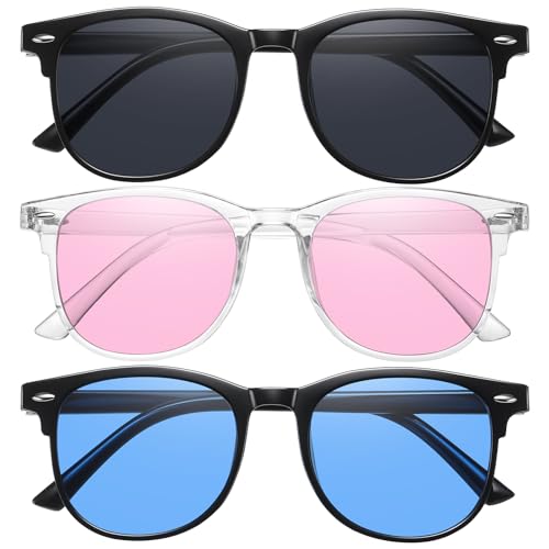Image of 3 Pack Round Retro Sunglasses for Women Men, UV400 Protection | Lightweight Frame, Comfortable Fit, Classic Vintage Design, Easy Styling, 90s Vintage Style