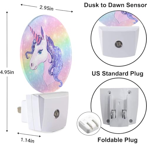 Image of Cute Unicorn Night Light Unicorn Rainbow Plug-in Nightlight Energy Saving 0.5W LED Lighting for Boys Girls Men Women
