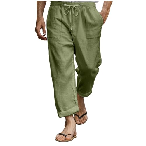 Pantalones de algodón y lino para hombre, cintura elástica y corte holgado, pantalones casuales con bolsillos para vacaciones, oficina, uso diario, marrón, XL