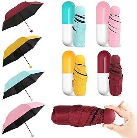 Capsule Shape Umbrella/Stylish/Compact Size/Easy to Carry/Anti-UV Capsule Umbrella with Cute Capsule Case Waterproof Ultra Protective/Mini UV Umbrella (Colour May Vary)