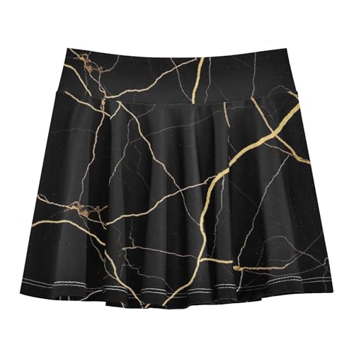 Girls' Shorts Athletic Skorts Gold Vein Marble Black Tennis Skirts for Kids 2 in 1 Teen Cheer 3t