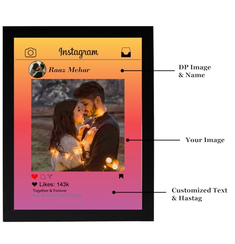 Image of Instagram Personalized Photo Frame with DP Image - Customized Your Image & Text for Couples, Birthday, Valentine's Day Gifts (8x12) Instagram Multi
