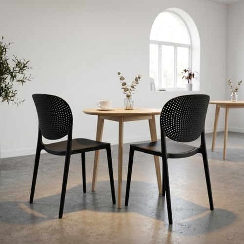 Image of INNOWIN Casper Stackable Arm Chair | Accent Chair for Living Room Home, Bedroom, Cafe and Hotels | 3- Year Warranty | Set of 2 | Plastic | Black
