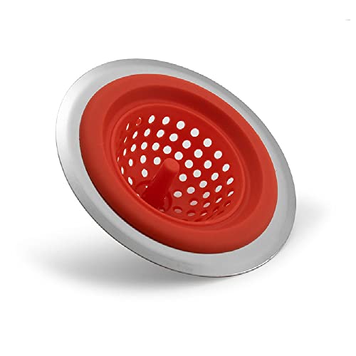 Image of Trifecta Kitchen Sink Strainer Food Catcher 1 PCs 4.5 inch Diameter, Flexible Silicone Kitchen Sink Drainers Traps Food Debris and Prevents Clogs, for Most Kitchen Sink Drains (Red - 1)