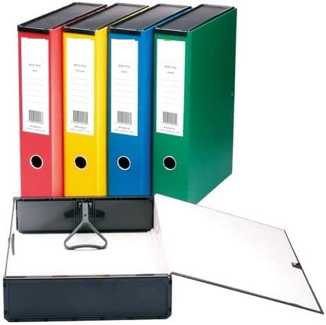 PaperOffice Foolscap Classic Box Files with 75mm Spine Lock Paper Over Board Colourful Pack (Pack 3, Assorted) — image 1