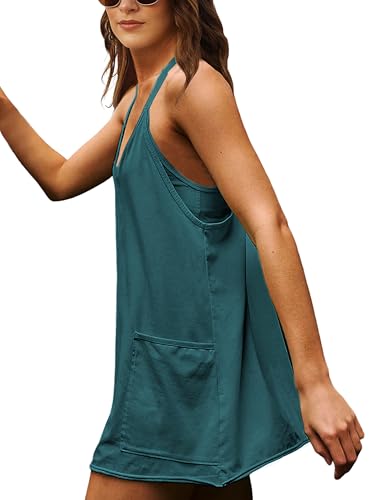 Image of Lentta Womens Athletic Sleeveless Mini Dress with Built-in Shorts V Neck Spaghetti Strap Sundress