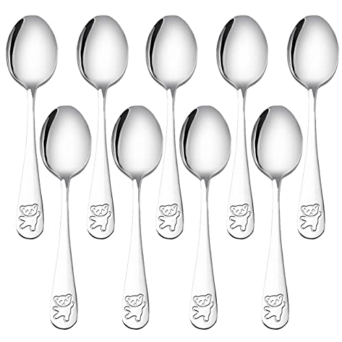 9 Piece Stainless Steel Kids Spoons, Child and Toddler Safe Flatware, Kids Silverware Cutlery,Kids Utensil Set for Home and Preschools