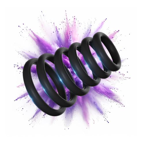 POWERLAD Juego de anillos gallo 6 anillos Anillo Pene Masculino, más duradero silicona médica SM juego de restricción juguetes sexuales para parejas masculinas