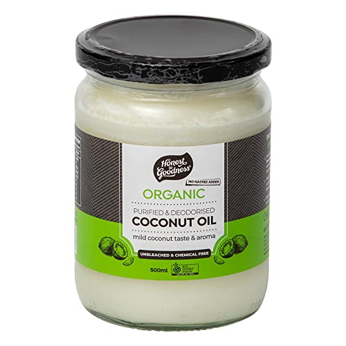 Honest to Goodness, Organic Purified/Deodorised Coconut Oil, 500 ml - High-Quality Cooking Oil, with Minimal Coconut Flavour or Aroma, high Smoking Point.