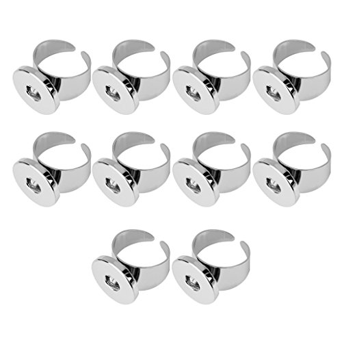 Inzopo Lot de 10pcs Bague Base Bouton Pression Réglable Fabrication de Bijoux Artisanat - Argent