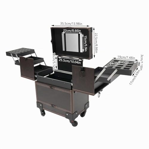 HarBin-Star Valise cosmétique à roulettes, multifonction, avec miroir et roulettes, verrouillable, grande mallette de maquillage, pour maquilleurs, coiffeurs, techniciens des ongles et esthéticiennes, – vue 7