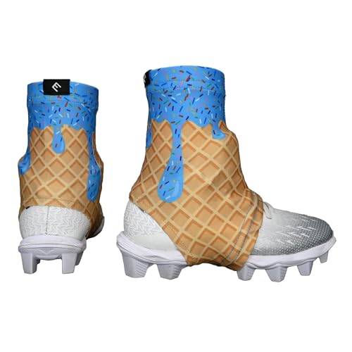 Elite Athletic Gear Cleat Covers (Spats) – 35+ Designs, Youth & Adult – Football, Baseball & Lacrosse Cleat Protection – Keep Laces Tied, Block Turf Beads (Blue Ice Cream, Youth (Boy's 4-5))
