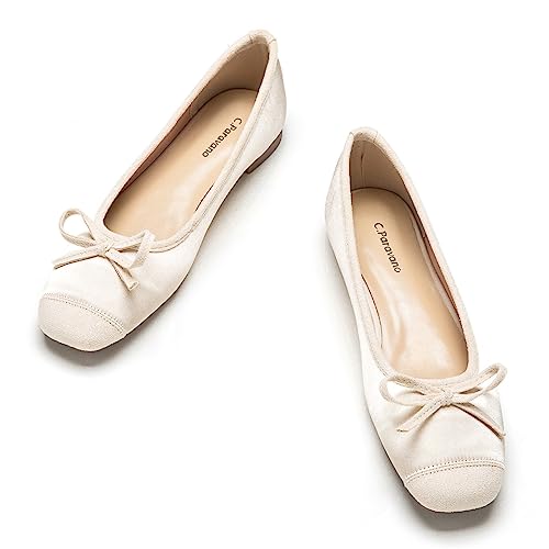 C.Paravano Women's Flats with Bowknot | Casual Slip On Dress Shoes | Comfortable Square Toe Shoes | Women Ballet Flats for Wedding Work Office Business