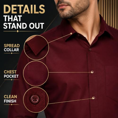Image of XJARVIS Austin Formal Shirt for Men - Cotton Blend Regular Fit Full Sleeve Office Wear Shirt with Pocket | Spread Collar Plain Solid Casual Shirt | Maroon, Wine, Slate Blue, Slate Grey, Pastel Purple