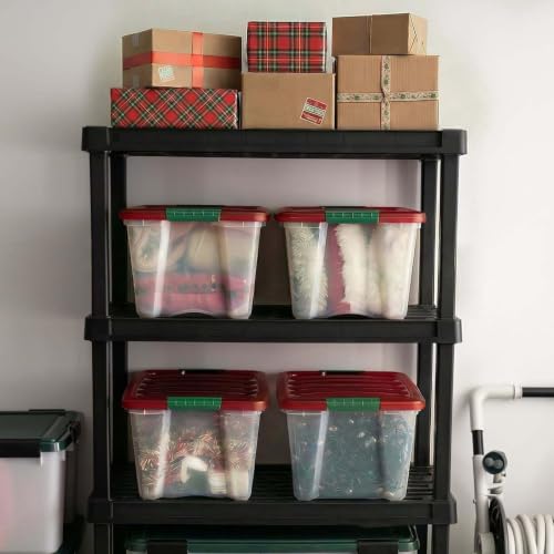 LPOMNXDF 4 Pack 32 Quart Clear Red Stackable Storage Bins, Plastic Modular Totes With Latching Lids & Built-in Handles, Space-Saving Containers For Holiday, Household And Office - Image 5
