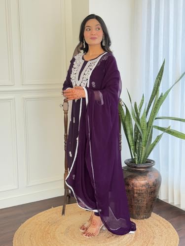 Image of Yashika Chikankari Work with Pure Cotton Fabric Straight Kurta, Pant and Dupatta Set |Kurta Set for Women
