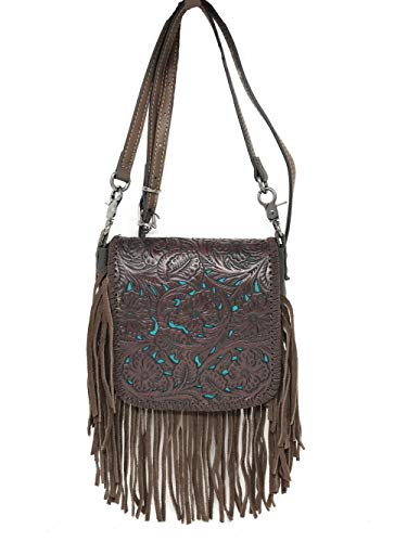 Texas West Western Genuine Leather Cowgirl Crossbody Messenger Fringe Laser Cut Purse Bag in 5 colors