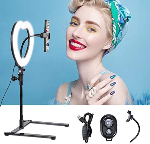 Selfie Ring Light|Dimmable/High Light|Cell Phone Holder|Bluetooth Remote|Desktop Stand|Make up Mirror|Live Stream/Makeup/Selfie/YouTube Video/Photography/Zoom Video (10 inch Heart, Black)
