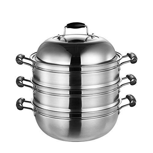 3 Piani Con Coperchio Set Di Cottura Al Vapore In Acciaio Inox Per La Cucina A Casa Bar O Ristorante,Pentole Per Cottura A Vapore Con Pentola A Vapore Doppia Caldaia Acciaio Inossidabile,36cm-triple