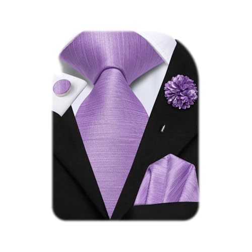 Image of Hi-Tie Men Silk Ties Set with Flower Lapel Pin Necktie Pocket Square Cufflinks for Tuxedo Wedding Business
