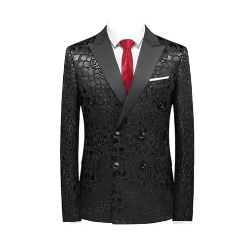 Men Plaid Embroidered Suit Jacket Slim Fit Business Office Coat for Work or Banquet