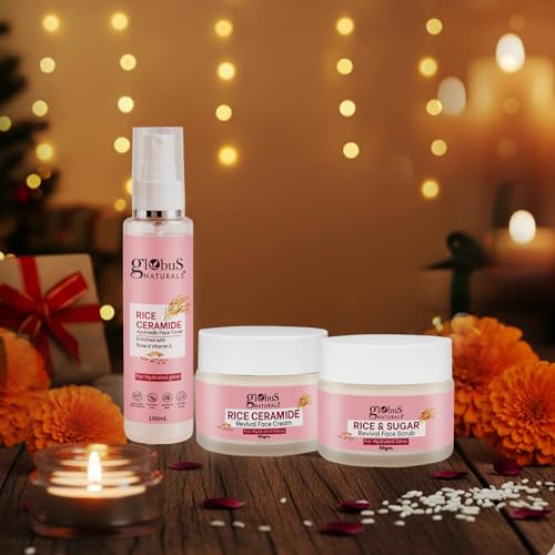 Image of Globus Naturals Rice Ceramide Combo For Korean Glass Skin Set of 3 - Cream, Scrub, Face Toner 200gm,