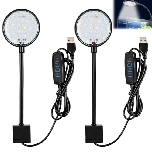 2 luci LED per acquario con clip, 7 W, mini LED per acquario, alta luminosità, luce bianca per serbatoi di pesce da 10 a 30 cm, design impermeabile e a risparmio energetico per acquari d'acqua dolce e