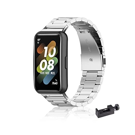 Aço Brillante Pulseira Compatível com Huawei Band 7/ Band 8 / Band 6 Inoxidável Pulseira para Huawei Band 7/ Band 8 / Band 6 (prateado,Huawei Band 8)