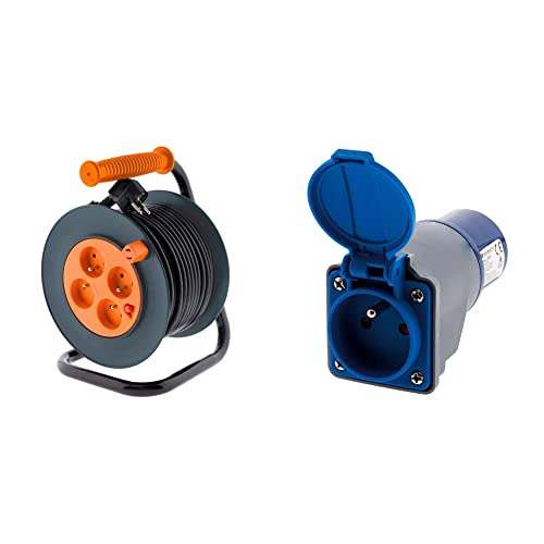 Enrouleur électrique 4 prises 16A câble 3G1,5 20m adaptateur mâle CEE17