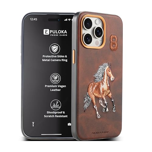 Image of PULOKA - Mobile Cover for iPhone 15 PRO MAX - Horse Embroidery - Sleek & Stylish - Protective & Anti Scratch Phone Cover Vegan Leather Back Case - Men & Women- Santa Barbara Polo (Brown)