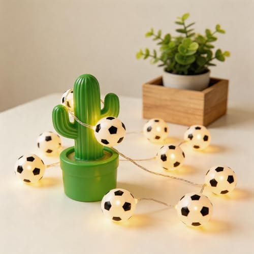 Image of Paxory Football LED String Lights, 1.5M 10 LED Soccer Night Light, Soccer Shaped Fairy String Lights with Battery Powered, World Football Cup Party Decorations for Sports Theme Bedroom Garden Decor