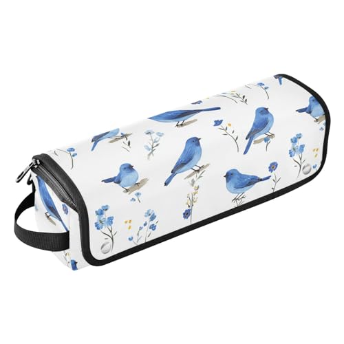 Bolso de viaje para herramientas de cabello con diseño de pájaros azules, flores y funda resistente al calor para planchas y rizadores