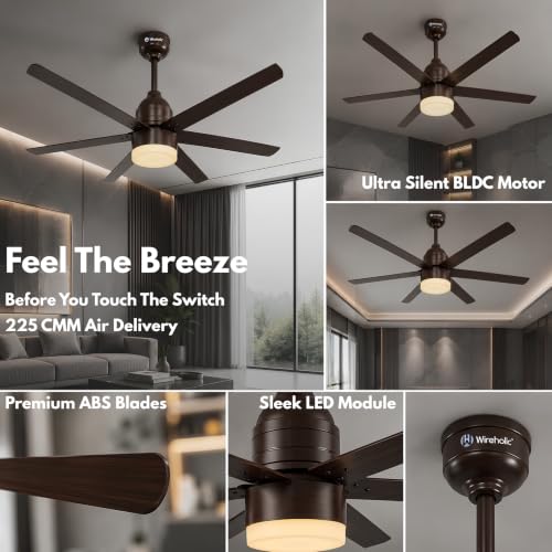 Image of NOVA BLDC Ceiling Fan with LED Light & Remote Control, 1200mm Sweep | 6 Blade Ultra Silent Designer Fan with 6-Speed Settings, 2H /4H /8H Sleep Timer Fan for Home & Living Room (Brown)
