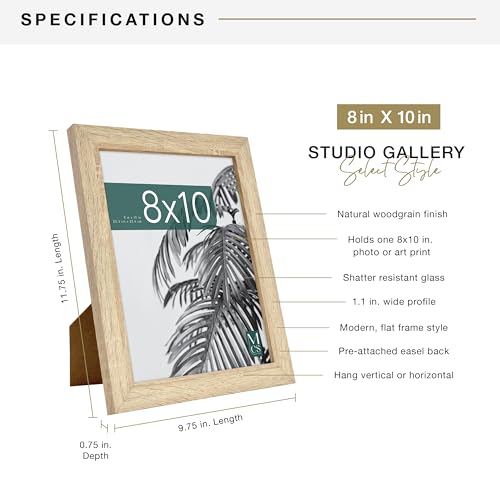 MCS Studio Gallery 8x10 Picture Frame Natural Woodgrain, Vertical & Horizontal Wall Hanging & Easel for Tapletop Display, Rectangle Photo Frame for Photos, Posters & Art Prints (1-Pack)