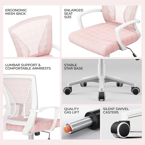 Yaheetech Bürostuhl Ergonomisch mit Netzbespannung Atmungsaktiv, Rosa – Ansicht 4
