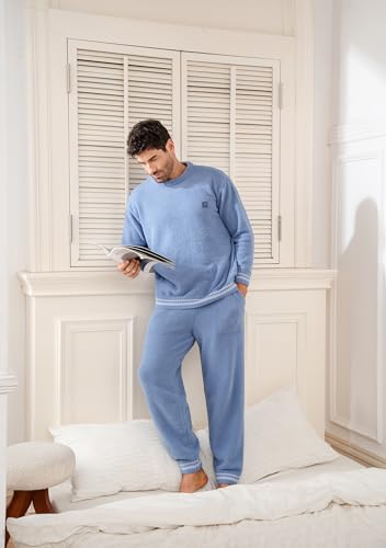 DAVID ARCHY Mens Pajamas Set Ultra-Soft Fleece Pajamas Lightweight & Breathable Sleepwear Long Sleeve Lounge Set with Pockets4