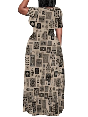 Image of PinkPatty Plus Size Maxi Dress for Curvy Women Crew Neck Long Sleeves Casual Dress Vacation Sundresses with Pockets