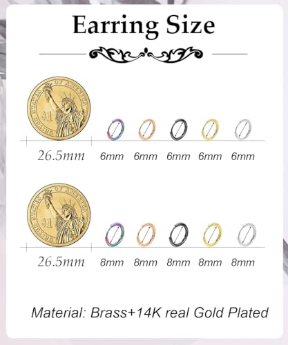 REVOLIA 10 Pairs 20G Surgical Steel Huggie Hoop Earrings for Women Men Hypoallergenic Cartilage Helix Hoop Earrings Lobes Hinged Sleeper Earrings Hoops 6-14mm3