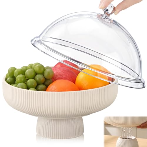 Hushee Ceramic Fruit Bowl with Lid 10 Large Fruit Basket with Draining Holes and Multifunctional Removable Pedestal Fruits Holder for Kitchen Counter Dining Table Decorations Food Vegetable Storage