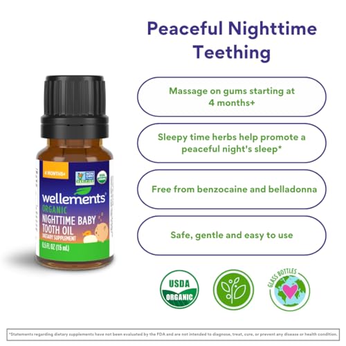 Wellements Organic Nighttime Baby Tooth Oil. Soothing Massage Oil For Tiny Gums. Promotes Peaceful Nighttime Teething. Organic Blend Of Essential Oils & Sleepytime Herbs. 0.5 Fl Oz. 4 Months + thumb #2